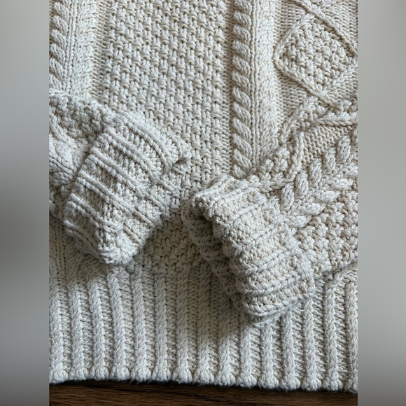 Cream Cable-Knit Crewneck Sweater - Picture 3 of 7